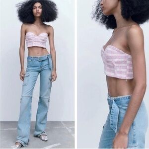 Zara Tweed Bustier Top - NWT | Women Tops | Pink Purple